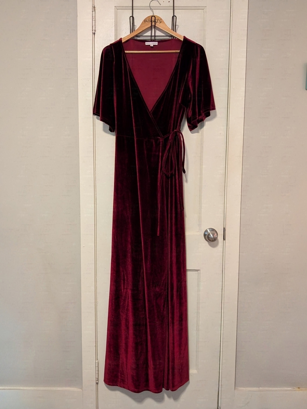 Baltic Born Velvet Wrap Maxi Dress in Deep Burgundy